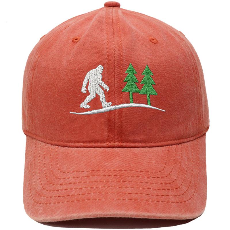 Bigfoot Mountain Forest Pine Embroidery Washed Baseball Cap Outdoor Camping Hiking Female Vintage Old Daddy Hat