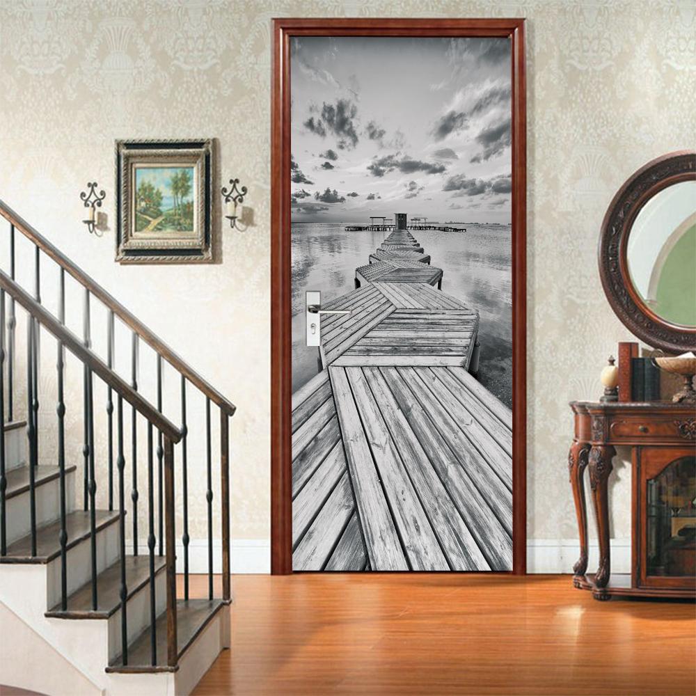 3D Door Mural Sticker Peel and Stick Door Wallpaper Golden Buddha Castle Moon Mermaid Flower Home Decor Removable