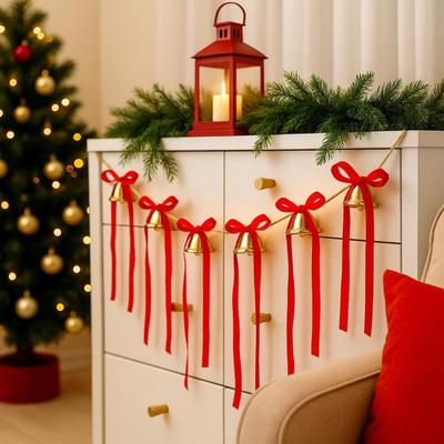 12 Stück Samtbögen mit Glöckchen Vintage Weihnachtsband Schleifen für Girlande Kranz Weihnachtsbaum Dekoration