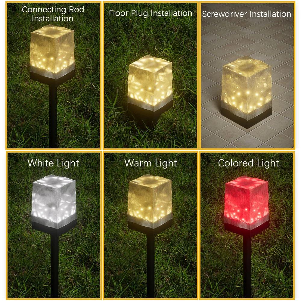 Solar Powered Cube Outdoor Lights, Multicolor Intelligent Light Controlled Sensor Lights, Suitable for Gardens, Paths and Patios