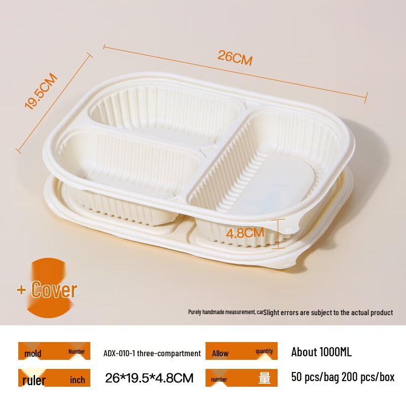 Disposable Corn Starch 3-Compartment Meal Prep Containers