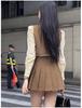Women's British Style College Uniform: Vest, Shirt & Pleated Short Skirt 3-Piece Set for Spring & Autumn