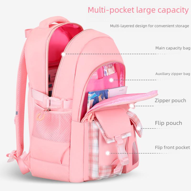2024 Rutig Skolväska för Flickor, Lättviktig, Ryggstödjande, Stor Kapacitet, för Åldrar 6-12.