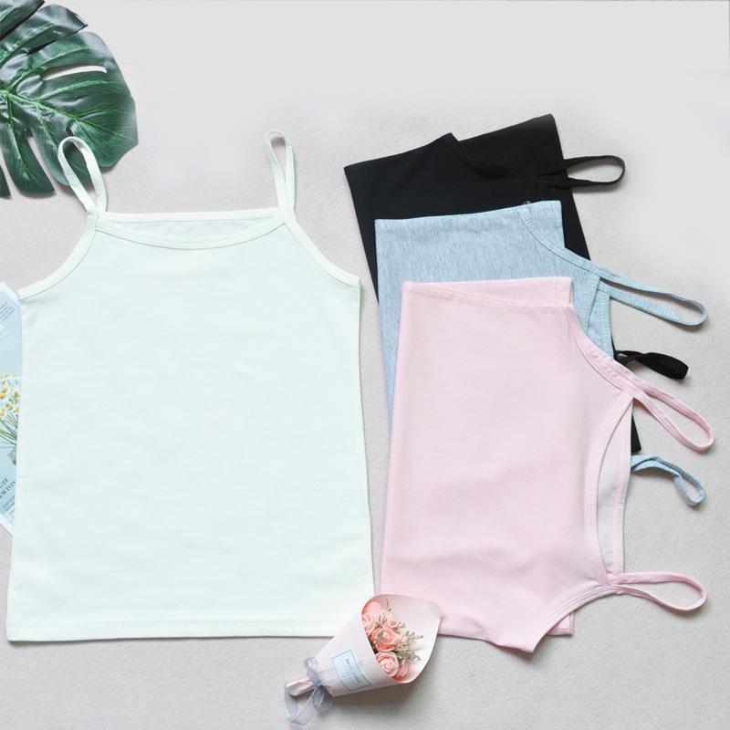 Girls' Stretchy Spaghetti Strap Vest - Summer Korean Style, Combed Cotton, Class A Kidswear