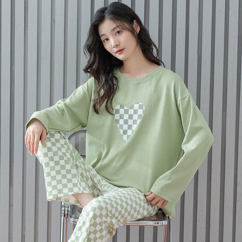 

Женский милый полосатый хлопковый пижамный комплект, с длинными рукавами, пуловер с круглым вырезом, идеально подходит для весеннего и летнего отдыха. Large