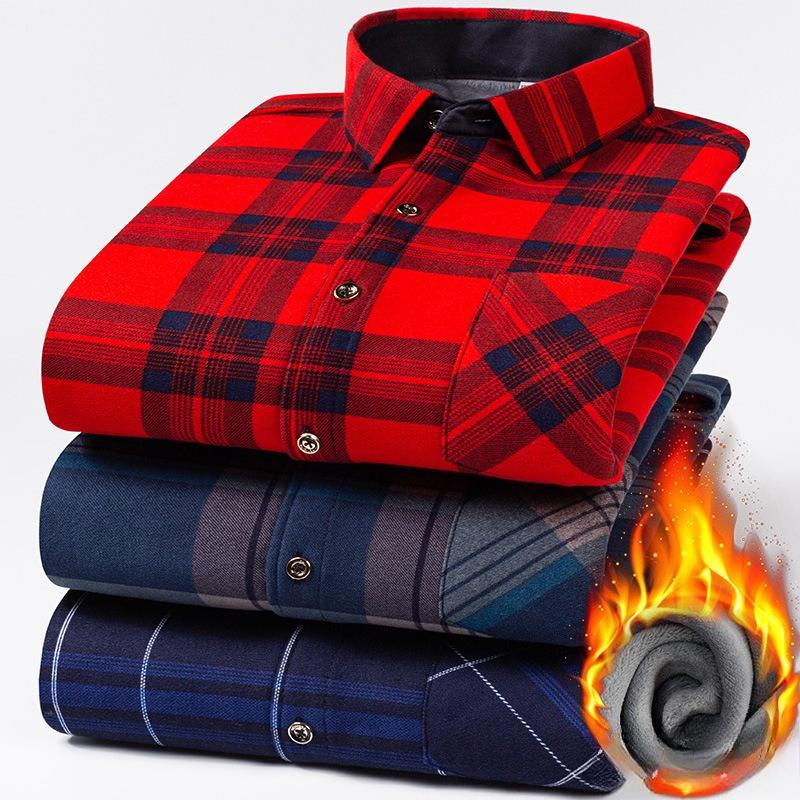 Men's Winter Sherpa Lined Flannel Shirt Jackets Long Sleeve Button Down Fleece Dress Shirts for Men Casual Warm Comfortable Thermal Shirt With Pockets