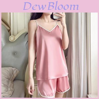 Ladies Silk Sleepwear Set With Vneck Sleeveless Pajamas And Shorts For Home And Lounge