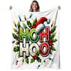 1pc Ho Ho Ho Flannel Blanket | Soft, Warm, Santa Hat Holiday Lights Design, Polyester, 280gsm, All-Season Use, Ideal for Sofa, Bedroom, Office | Chris