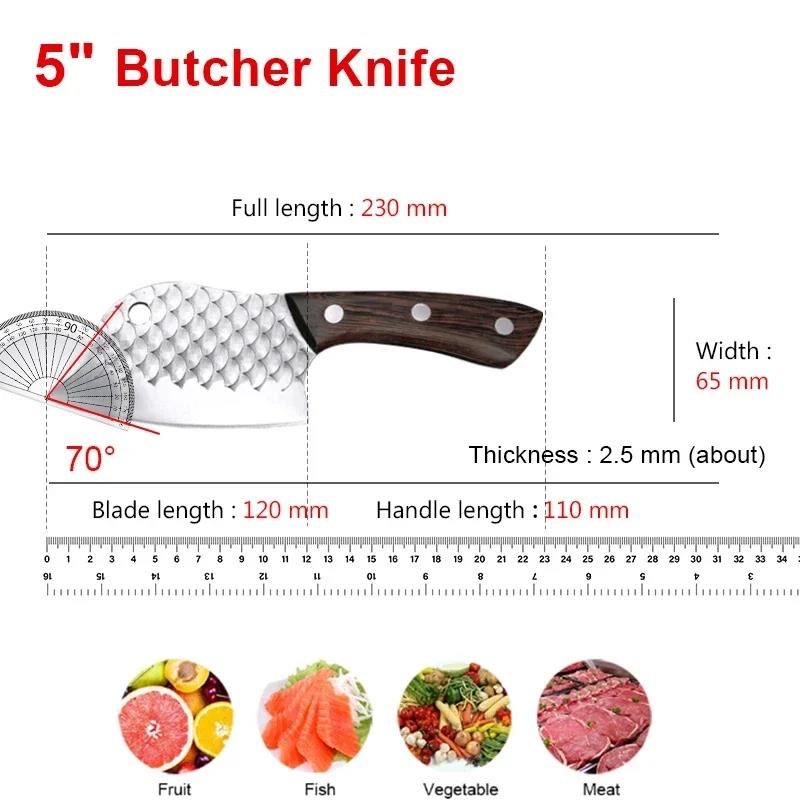Barbecue Knife Chef Cleaver Meat Fruit Fish Vegetable Kitchen Knives Wood Handle Boning Butcher Knife Utility Slicing Knife Tool