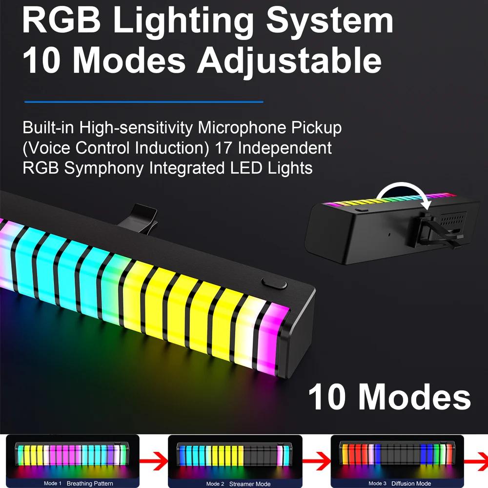 17 RGB Visible Music Car Sound Light LED Rhythm Pickup Lamp 3D Screen Ambient Lights Atmosphere Light Bar 2 In 1 Air Freshener T