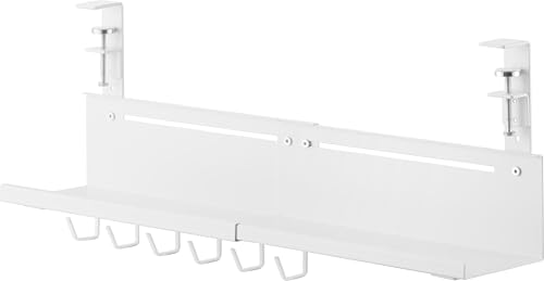 Yamazaki Smart Extendable Under-Desk Cable Tray, White, W37-60 x D13.5 x H26.3cm, with Hooks, Floating Storage for Cables and Routers, Product Number