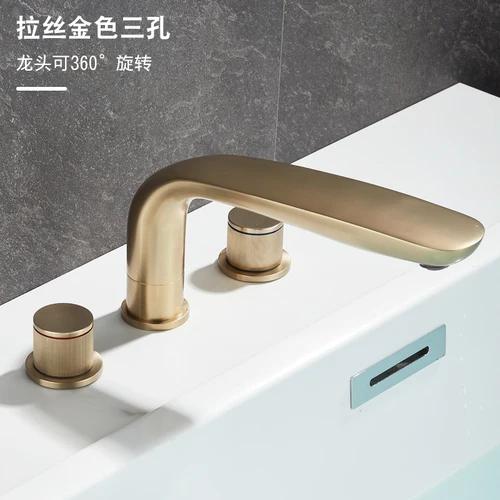 Luxury Bathroom Faucet Cold and Hot Water Tap Brushed Gold Split Three Hole Basin Faucet Solid Brass Washbasin Water Mixer