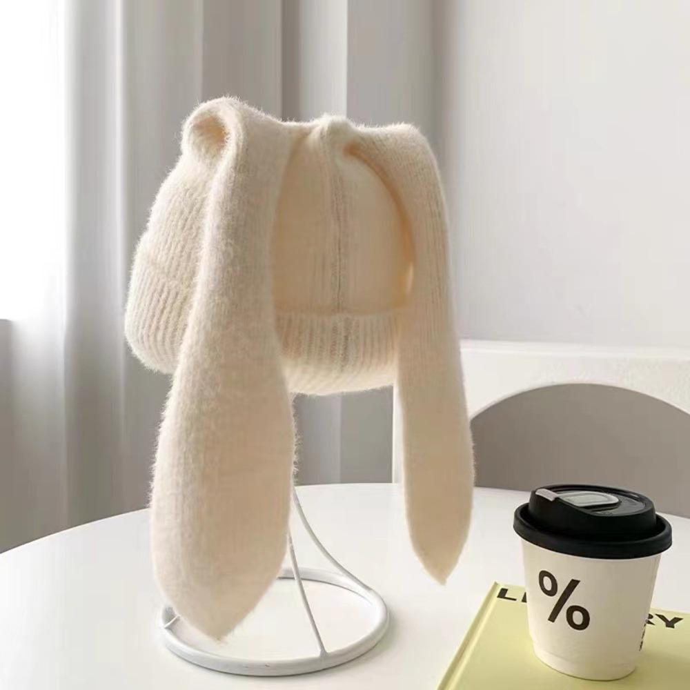 Winter Warm Earflap Hat Long Ears Rabbit Pullover Hat Cute Beanies Caps Women