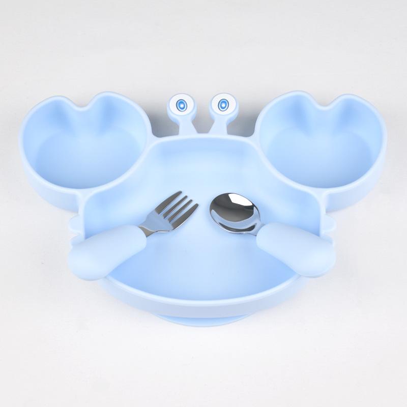 3Pcs/Set Baby Safe Silicone Dining Plate Food Feeding With Spoon Fork Cartoon Children Dishes Prevent Tipping Over And BPA Free