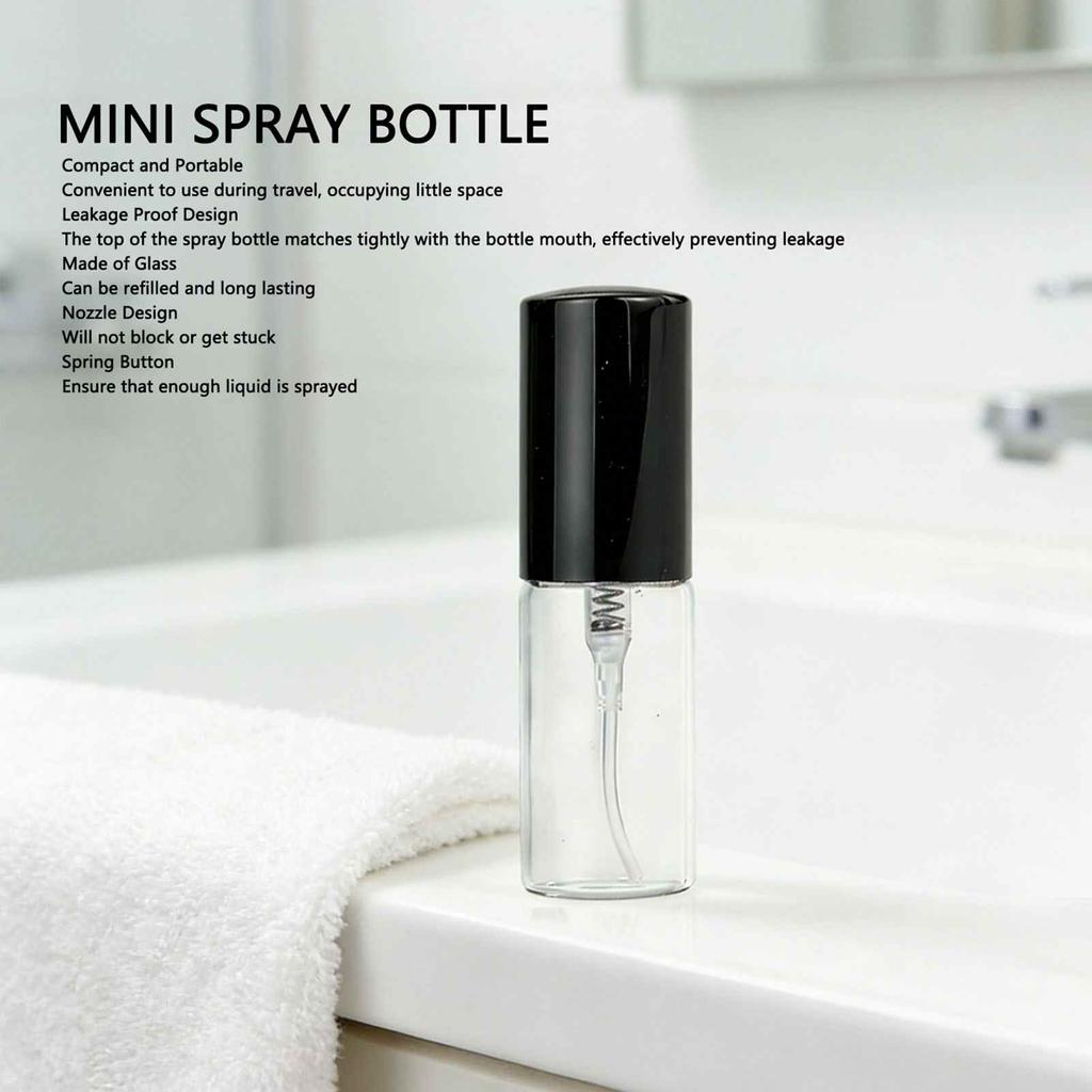 50 Pcs Mini Spray Bottle 5ml Refillable Clear Glass Perfume Spray Bottle for Travel Daily Life Black 5ml Glass