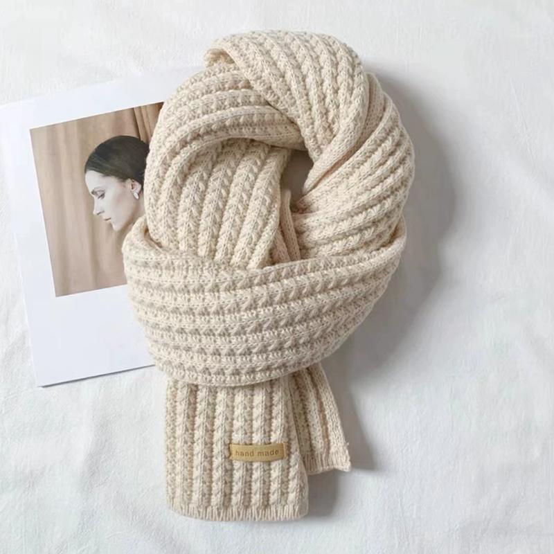 WTEMPO Solid Color Autumn Winter Long Knitted Scarves Retro Casual Versatile Cold-proof Windproof Warm Scarves Christmas/New Year Festive Scarves