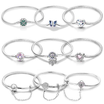 Pandach karkötők 925 ezüst színű klasszikus Love Forever Butterfly Star karkötők nőknek Charm Bead DIY Fine Jewelry 17CM-20CM