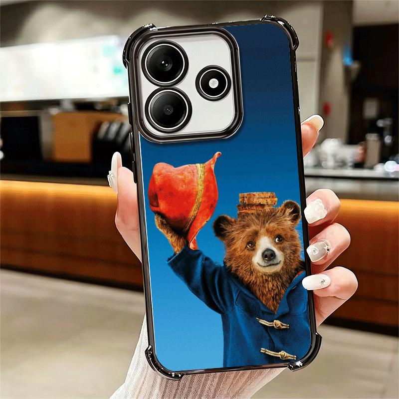 Cute P-PaddingtonS Bear Plating Phone Case For Xiaomi Redmi Note 14 15 Pro Plus 13 12 11 11S 11T 10 9S 9 5G Anti-Fall Airabag Co