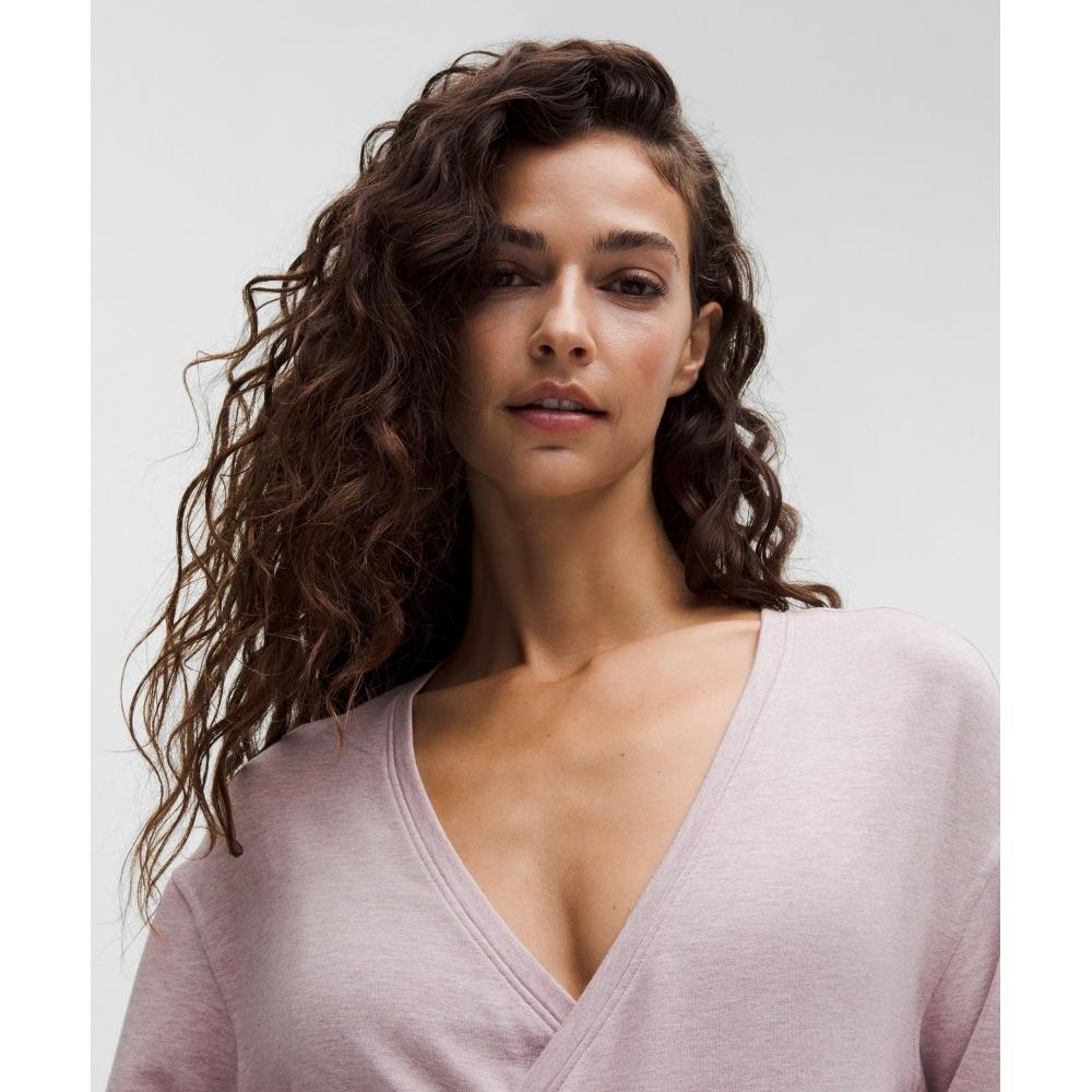 Lululemon Becalm Wrap Front Long Sleeve Shirt Heathered Porcelain Pink