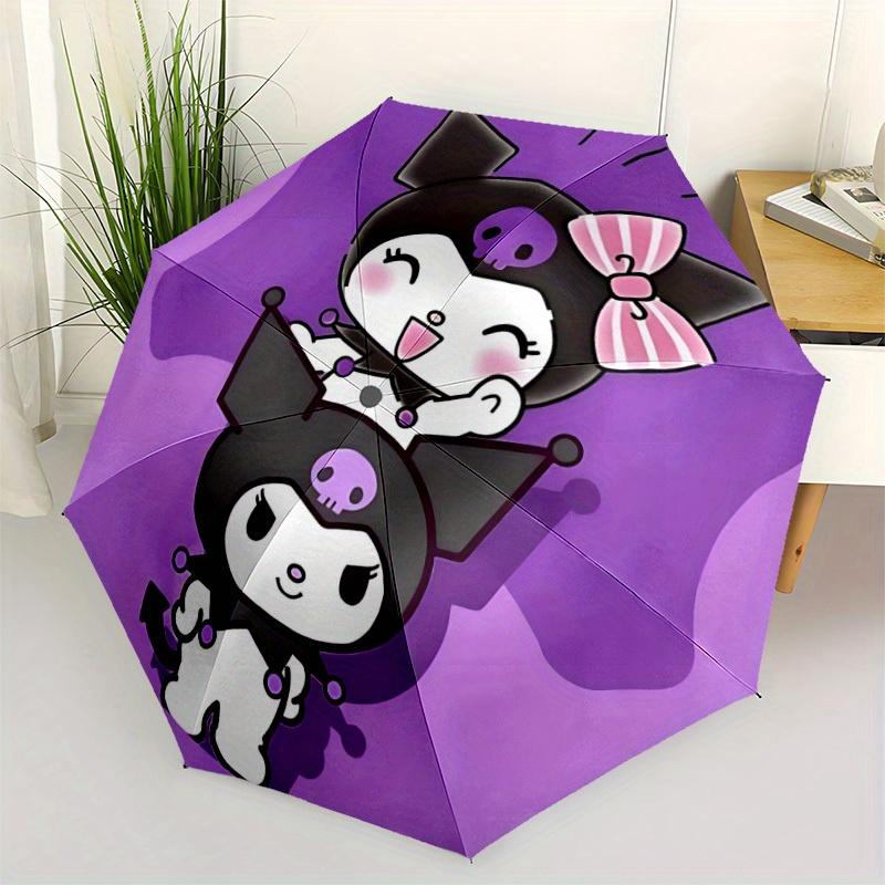 Kuromi Sanrio Automatic Folding Windproof Umbrella with Sturdy Iron Frame, Portable Compact Travel Umbrella All-Season Use Parties 0807074