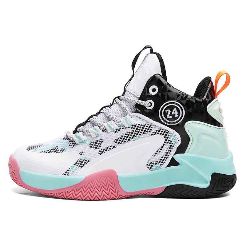 Four Seasons Children's Mesh Basketball Shoes Boys' Middle School and Older Children's Practical Boots High Help Elementary School Students Trainin