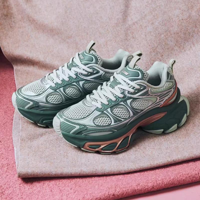 New Anta Height Increasing Low-Top Chunky Sneakers Women's Green Silver 122438897-2