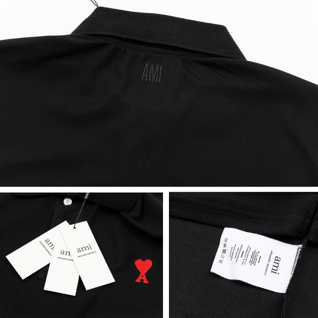 AMI Jarní a letní límeček Klasická výšivka srdce Písmeno A Broskvové srdce Čistá bavlna Pánská polokošile s krátkým rukávem