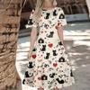 Women's Casual Fashion  Dress Animal Floral Print Round Short Sleeve Waist Mid-Length Swing Dress (with Zipper)