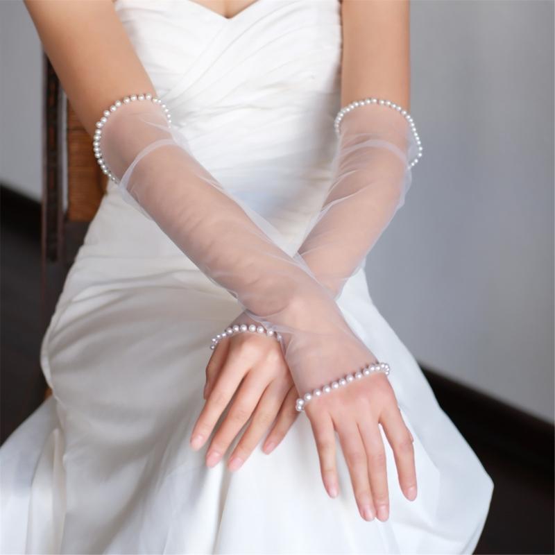 Wedding Pearls Gloves Wedding Gloves Party Supply Bridal Gloves for Concert Fingerless White Gloves