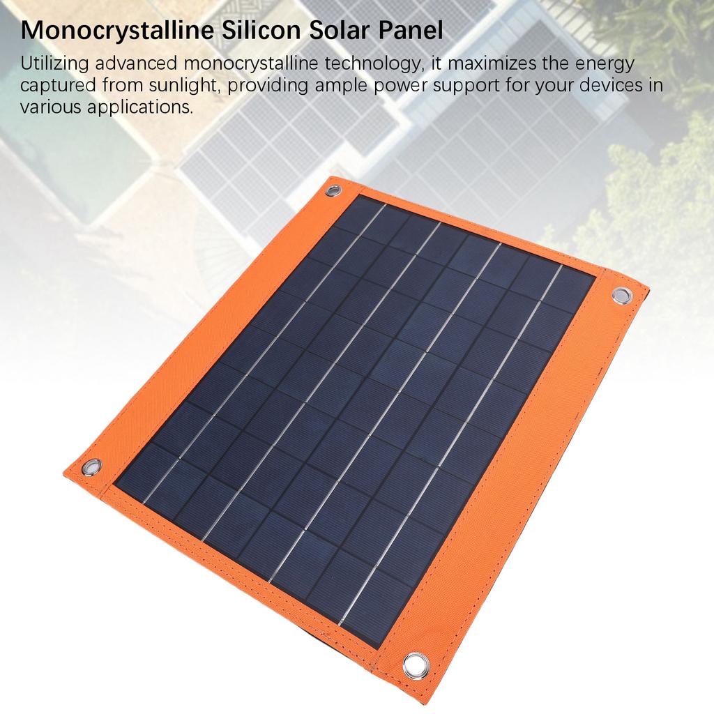 Solar Panel USB A USB C Outputs 20W Solar Charging Panel with Kickstand Cigar Lighter Battery Clip for Home Camping Outdoor