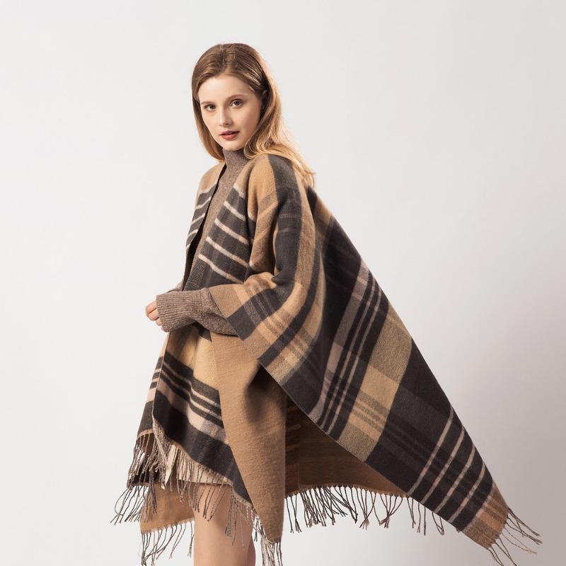 Women S Plaid Tassel Scarf Warm Dual Use Shawl European Fashion