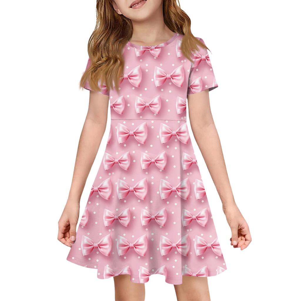 Girl Summer Dress Color & Print Short Sleeve Dress With Pocket Casual Dress Shorts Sleeve Party Dress Easter Day