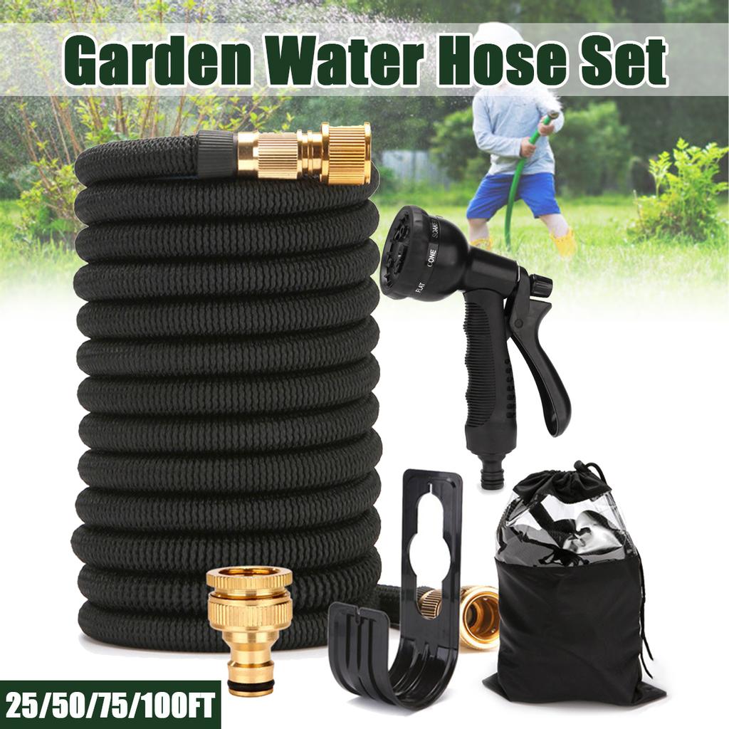 25//50//75//100FT Expandable Flexible Garden Water Hose Latex Tube US Connec