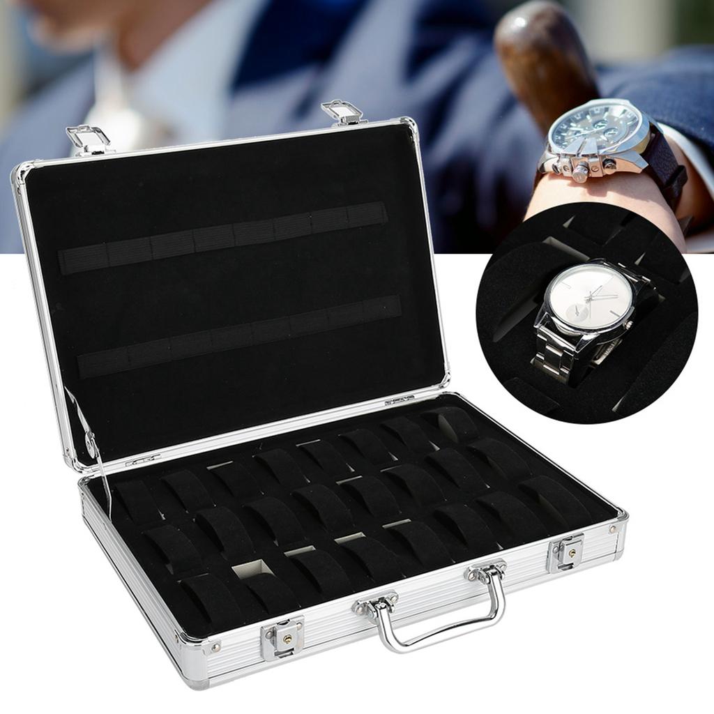 24 Grids Aluminum Alloy Suitcase Watch Display Storage Box Watch Organizer Case