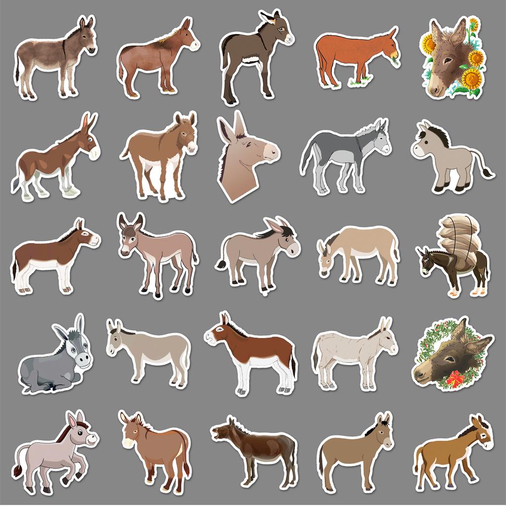 50 Donkey Personality Doodle Cartoon Animal Children's Goo Card Creative Decorative Water Cup Suitcase Sticker Waterproof