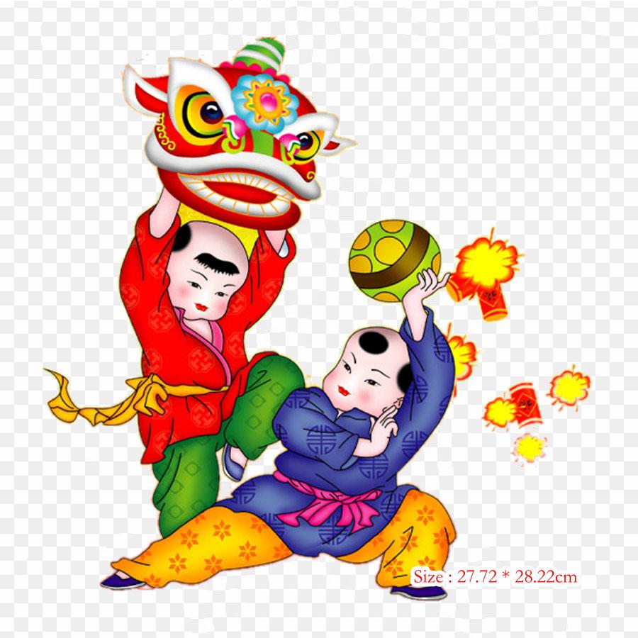 Chinese Year Iron On Heat Transfer Printing Vinyl Patches Sticker for Clothes DIY Appliques Washable Patches