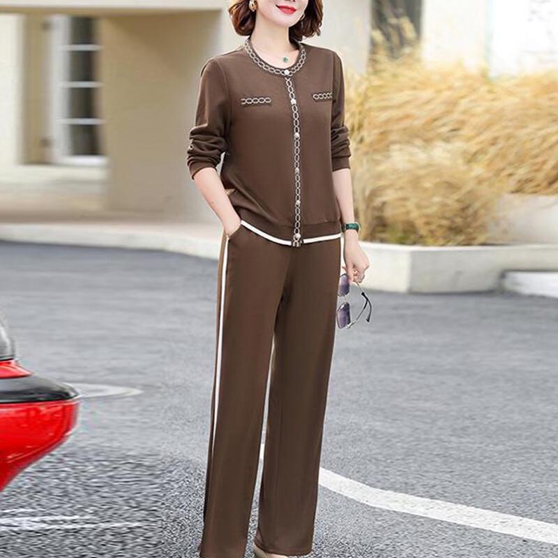 XUEXI Szykowny Casualowy Dwuczęściowy Kardiganowy Strój Sportowy Mamy