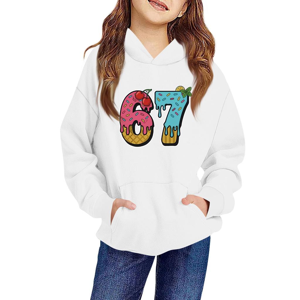 Kids' Long Sleeve Loose Pullover Letter Print Drawstring Hooded Sweatshirt