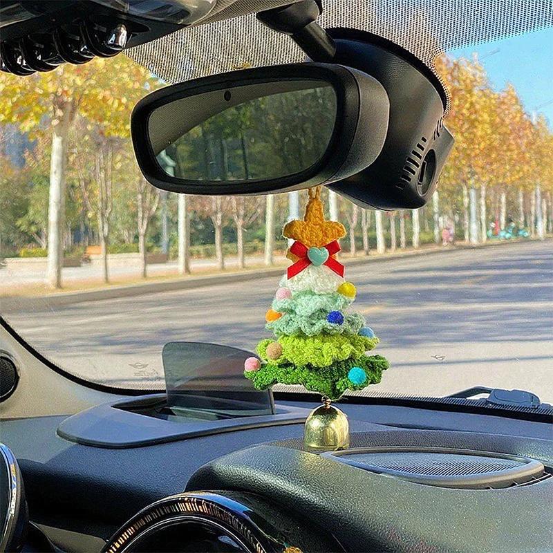 WTEMPO Creative Christmas Tree Shaped Bell Pendents Woolen Crocheted Christmas Tree Ornaments Holiday Festive Decor Bell Car Interior Hanging Pendents