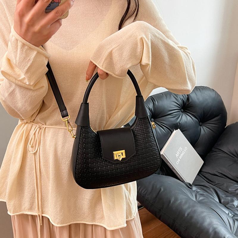 Simple Casual Fashionable Crossbody Tote Bag Vintage Half Moon Design Solid Color For Women Underarm Hobo Bag CLE