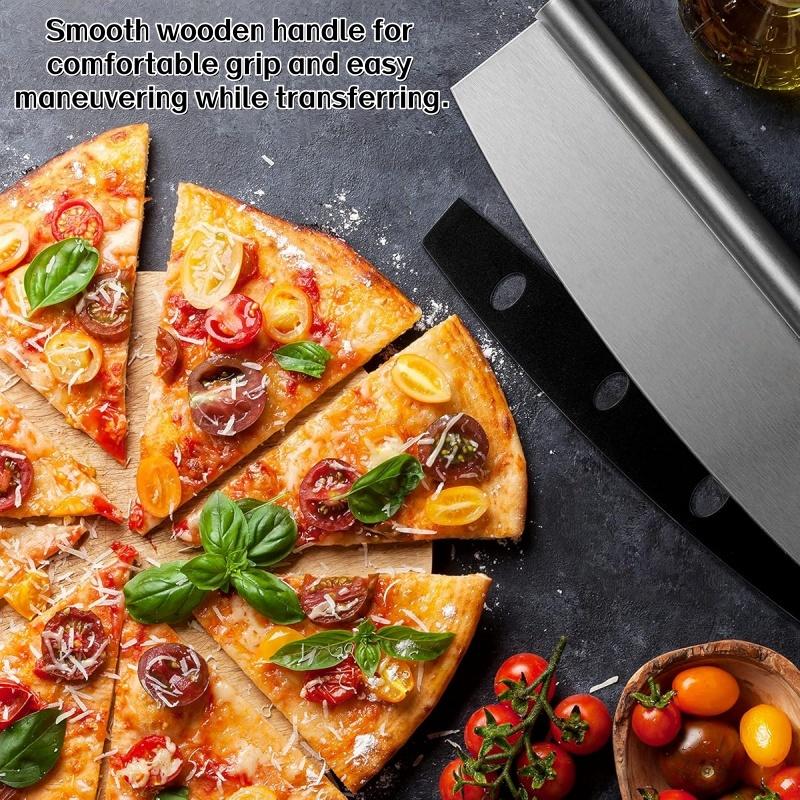 Pizza Shovel Aluminum Pizza Scraper 12inch Metal Pizza Spatula(12"x14") With a Swing Cutter and a Foldable Wooden Handle Suitable for Baking