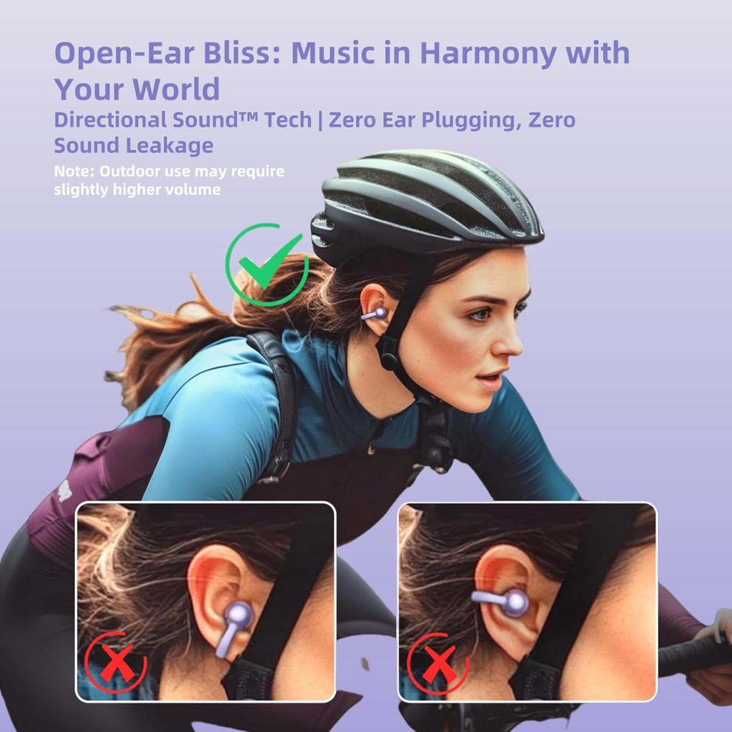 Elegant Touchscreen Clip-On Earbuds, Wireless Open Ear Headphones with 1.3" Color Display, Bluetooth 5.4, 50H Playtime, Ultra-Light 4.1g, IPX5