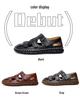 Men's Large Closed-Toe Handmade Leather Sandals, Breathable & Perforated for Beach