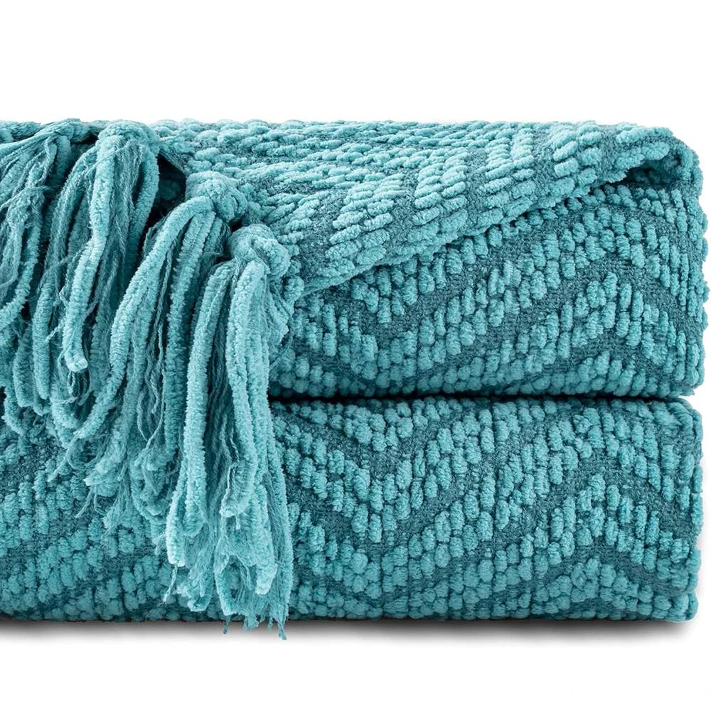 Battilo Chenille Knitted Throw Blanket for Couch Soft Thick Decorative Sofa Blanket Plaid Bed Throws Spring Living Room Decor