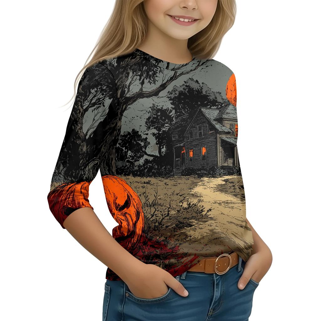 Kids Long Sleeve Halloween Print T-Shirt Round Neck Casual Top