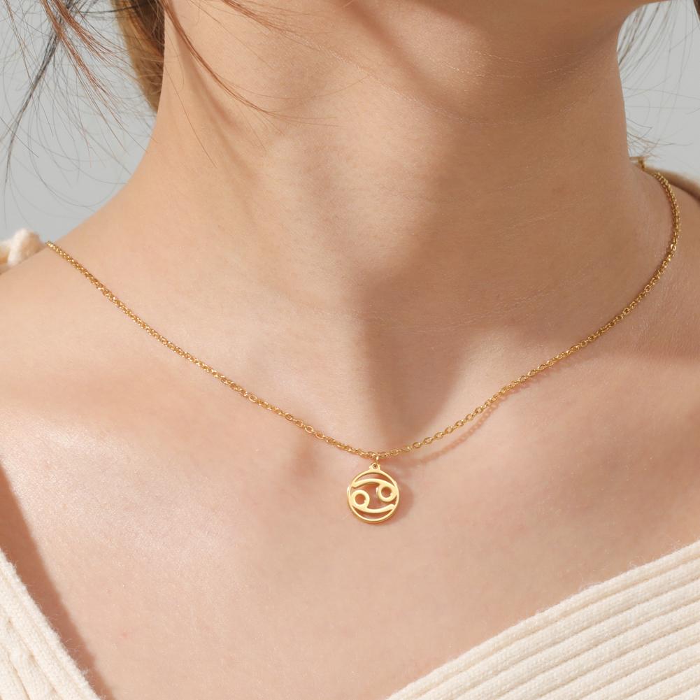 Cazador Zodiac Pendant Necklace for Women 12 Constellation Aries Pisces Gemini Chocher Stainless Steel Jewelry Gold Color Gifts