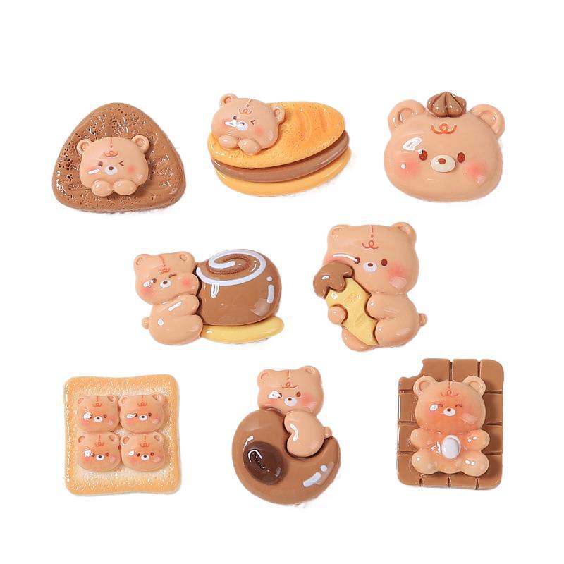 Cartoon Harz Handgemacht DIY Crocs Anhänger Cremefarbener Kleber Haarspangen Niedlicher Schokoladenbär Essensspielzeug Ornamente