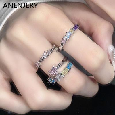 Colored Zircon Geometric Irregular Opening Ring For Women Trendy Simple Party Jewelry Gifts
