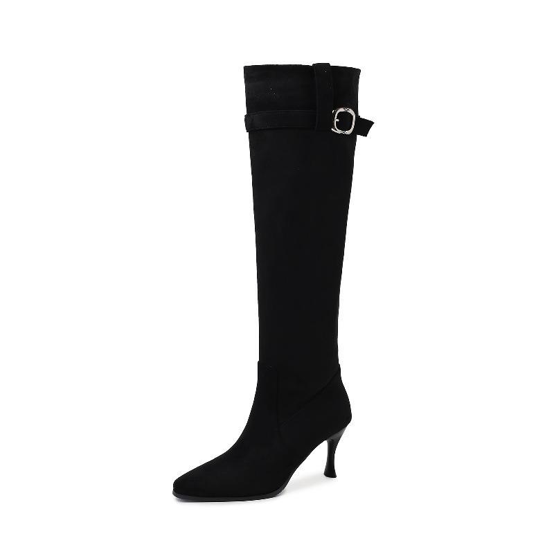 Spitze plissierte Stiefel Damen Herbst und Winter neue dünne hochhackige Stiefel Temperament dünne hohe Stiefel Damen