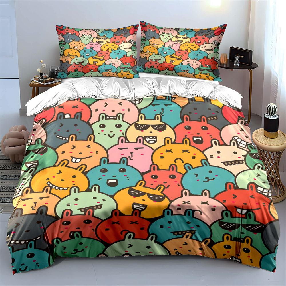 Colorful Cartoon Animal Faces Bedding Duvet Cover Set  (1*Duvet Cover 2*Pillowcases, without duvet insert)